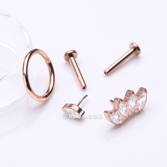 3 Pcs of Assorted Titanium Rose Gold Brilliant Marquise Stud x Clicker Package - Picture 2 of 3